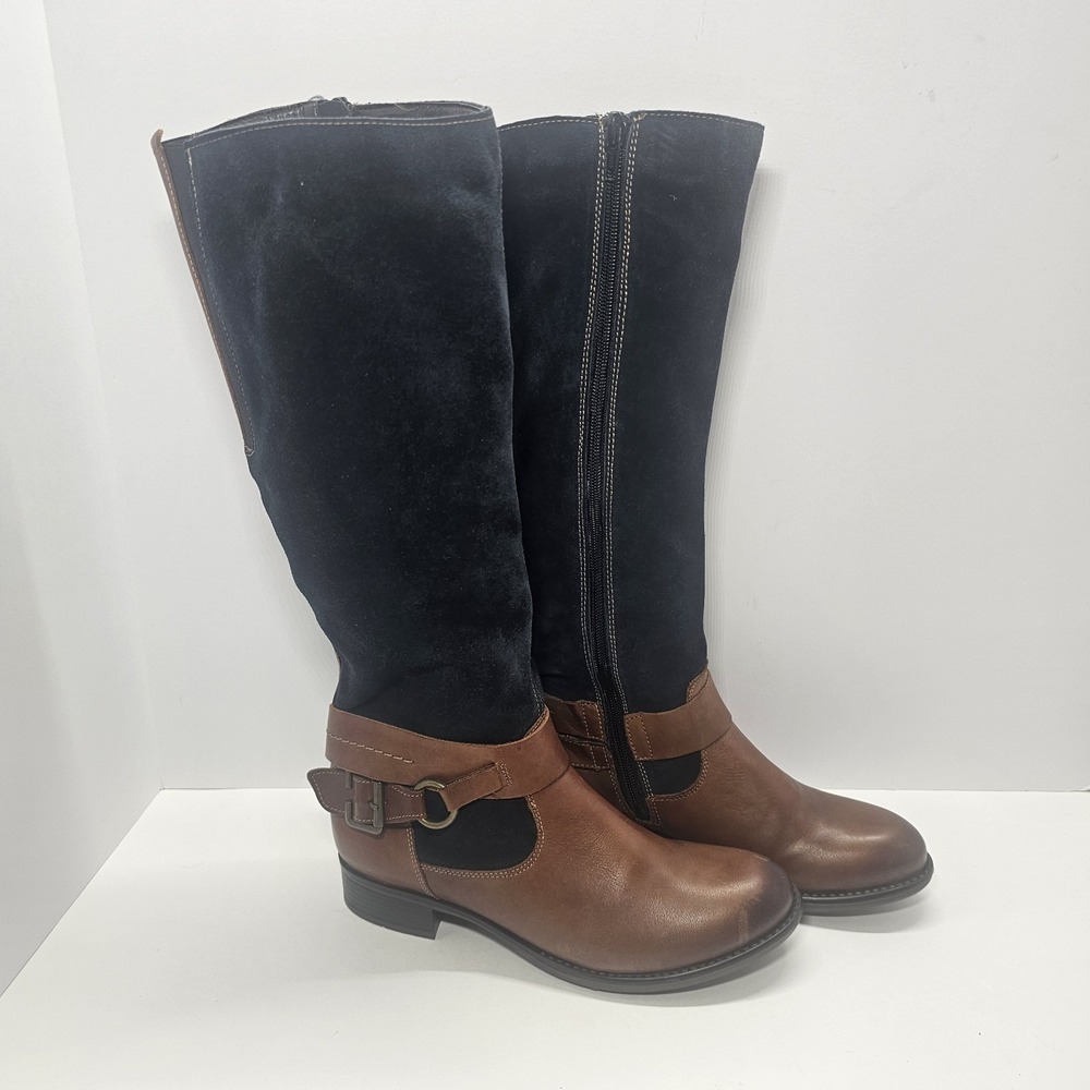 Remonte Knee High Leather/Blue Suede Boot- Plaid Inner Lining Size 36 EU/5.5 US - Picture 2 of 14